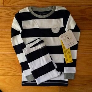 Kids Black & White Striped Pajama Set - Snug-Fit